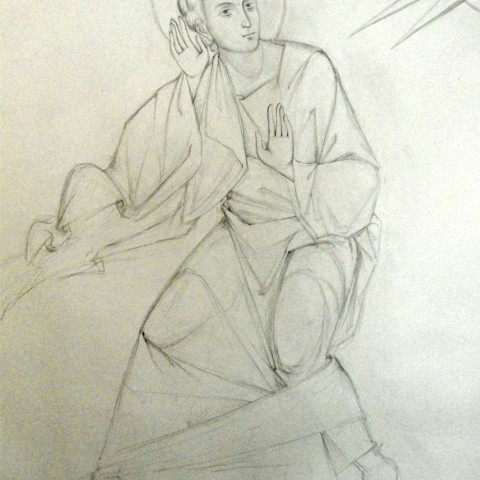 Saint prophète Habacuc, dessin au crayon sur le mur.